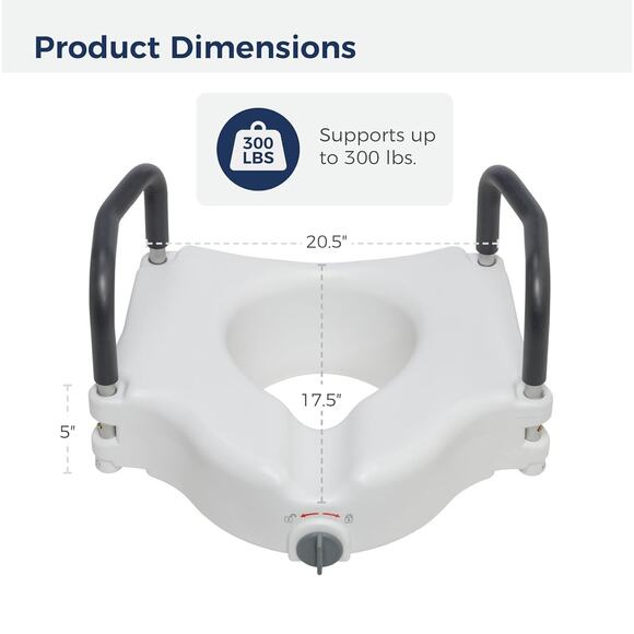 Drive Medical RTL12027RA 2-in-1 Raised Toilet Seat with Removable Padded Arms, - Picture 2 of 9